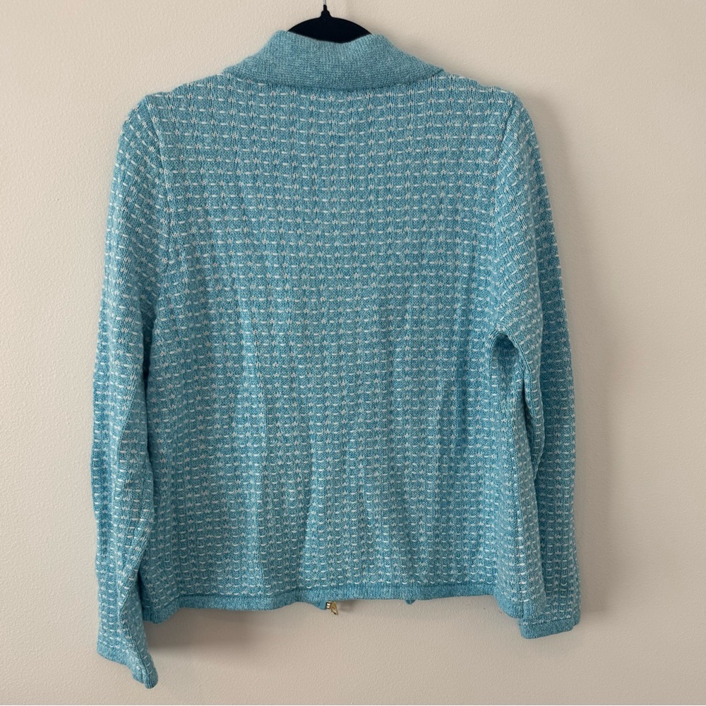 NWT Talbots Blue Knit Zip Front Jacket Cardigan Gold Buttons Size Large - Picture 7 of 7